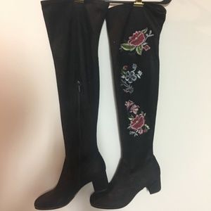 Embroidered Thigh-High Boots